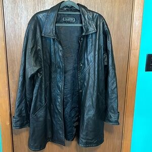 Halston black geniune leather nylon shell jacket